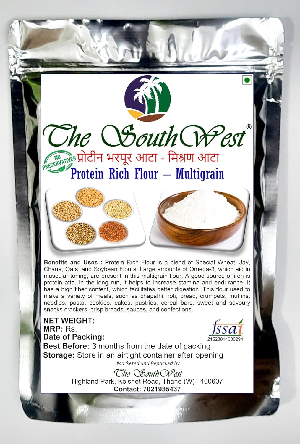 The SouthWest | Protein Rich Flour | MultiGrain Flour Mix of Special Wheat, Jav, Chana, Oats, and Soybean Flours | Atta | Pindi | Podi | Hittu | Mavu | Peeth | Powder