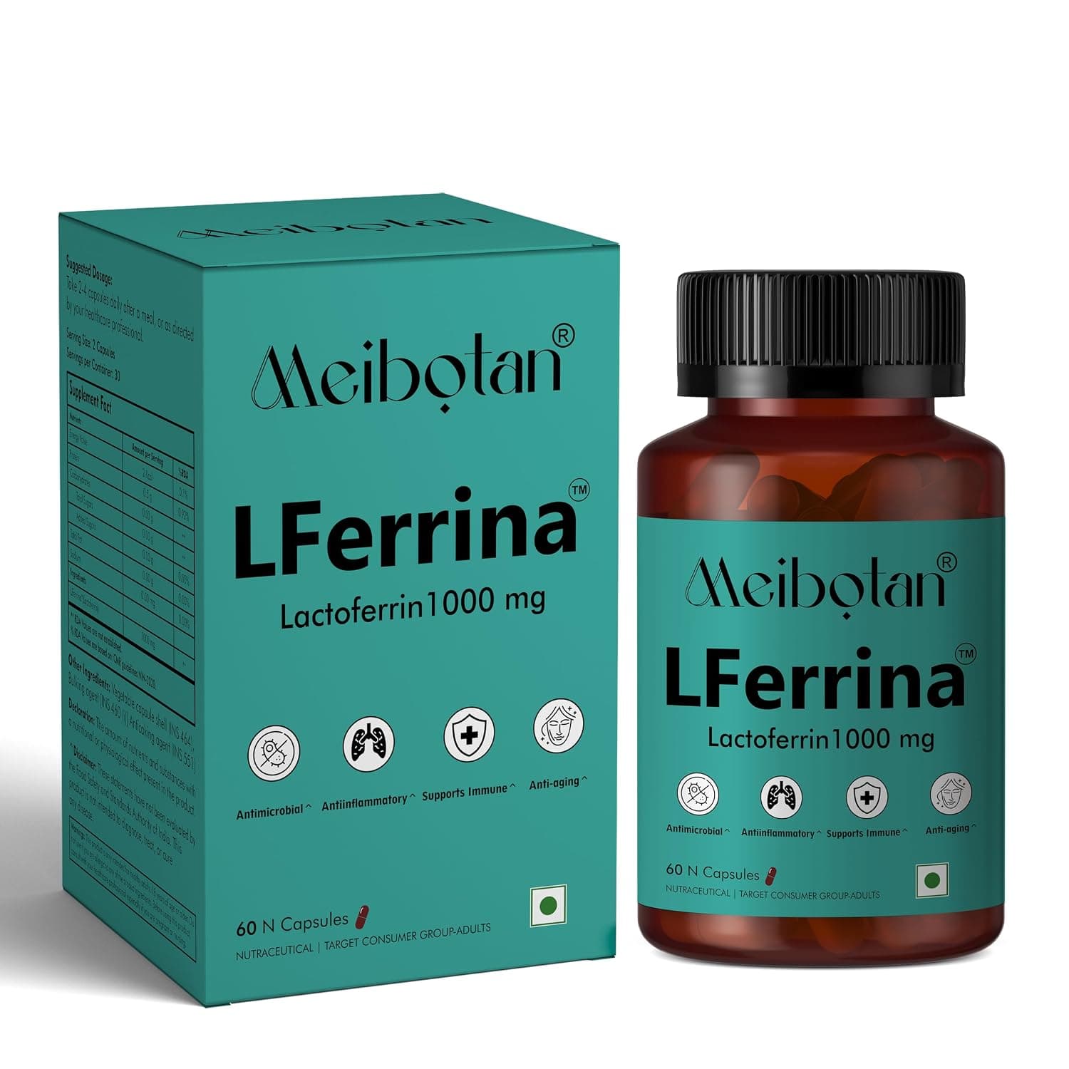 Lactoferrin supplement multifunctional protein, Antimicrobial, Antiinflammatory, Production of white blood cells, Regulates iron metabolism, Digestion Support- 60 Veg Capsules