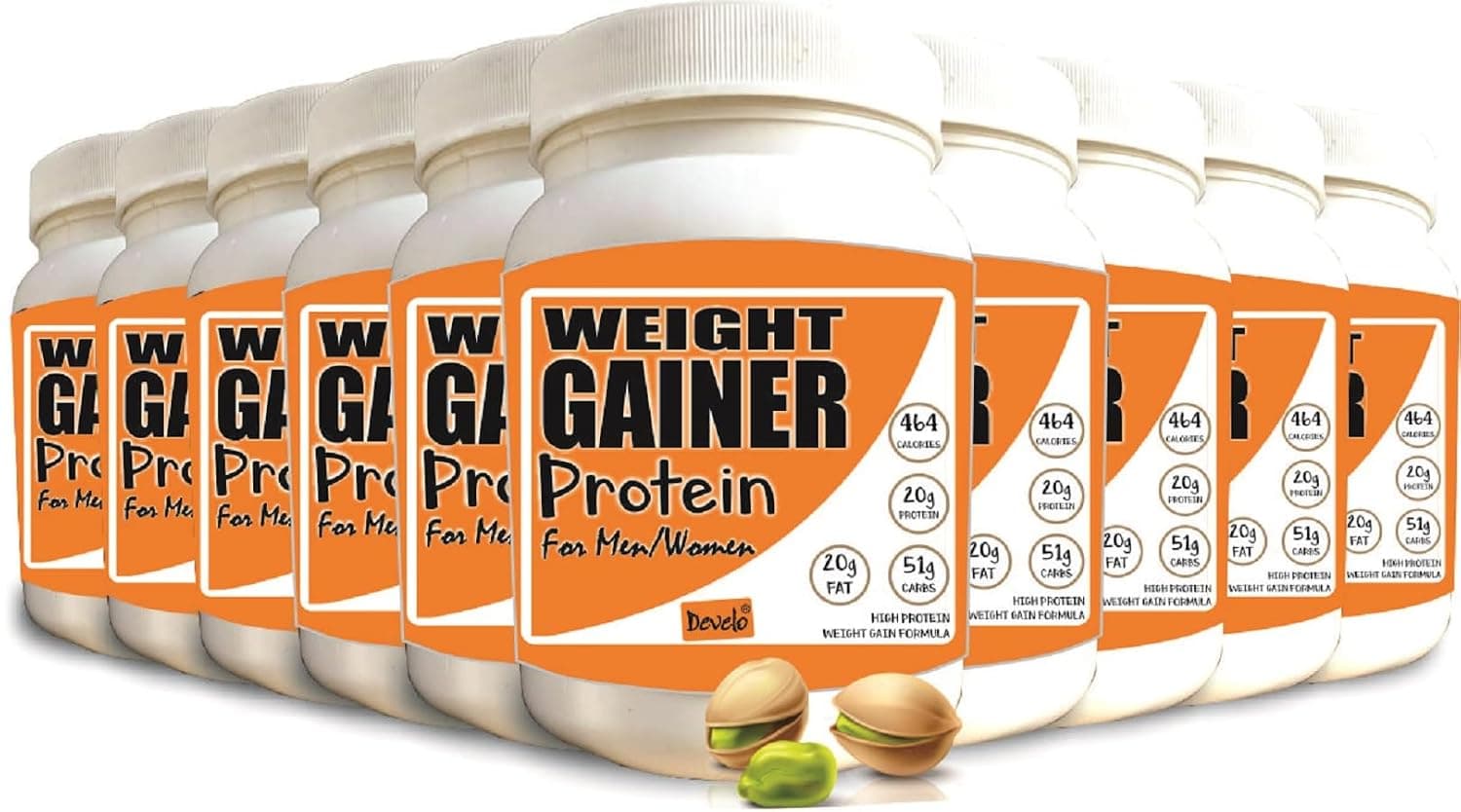 Develo Weight & Mass Gainer Protein Powder for Men & Women - 10kg (Pack of 10) Elaichi Pista